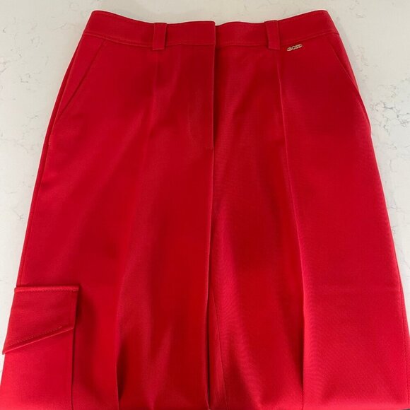 Hugo Boss Tunnai Wool Poly Relaxed Fit Cargo Pants Button Cuff Red Sz 8 NWOT - Picture 3 of 16